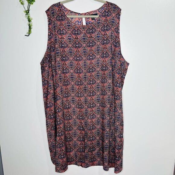 Ellos Blue Pink Coral Paisley Tank Dress Plus - Picture 1 of 9